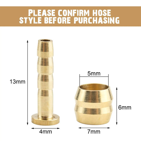 10 Pack Brass Disc Brake Hose Olive Inserts And Barbs Set For Hydraulic Disc Brakes shown with measurements