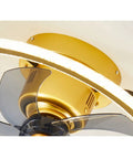 POJGVU Smart Ceiling Fans Wih Lights, 3 Color Dimmable 360 Degree Oscillating Head with Bluetooth Speaker Ceiling Fan Pendant Light close-up of gold motor and blades