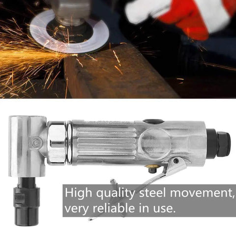 Built Tough Pneumatic Die Grinder With Fast Swap Chuck And Angled Shank For Zero Hassle Metal Deburring Wood Finishing And Rubber Shaping At A Rock Solid Two Thousand Rpm with sparks flying during metal work.