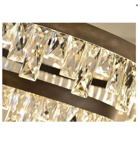Close-up of 120W LED Crystal Pendant Light Postmodern Chandelier showing laser cut aluminum frame and crystal detailing.