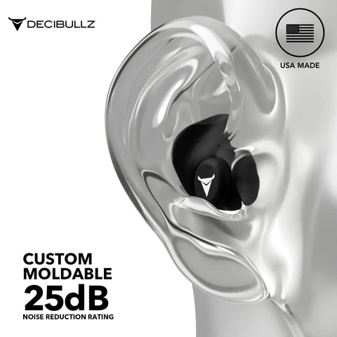 Custom Molded Reusable Earplugs For Noise Reduction 25 Decibel Level Block Out The City Chaos And Fly In Comfort With These Acoustic Filter Earplugs For Noise Sensitivity And Flights All Day Use Black in an ear showcase.