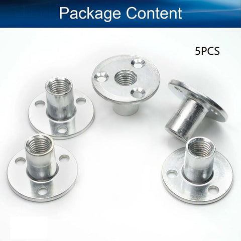 Pack Of Five M12 Brad Hole Tee Nuts Heavy Duty Industrial Grade Carbon Steel Furniture Hardware, five piece set, silver finish.
