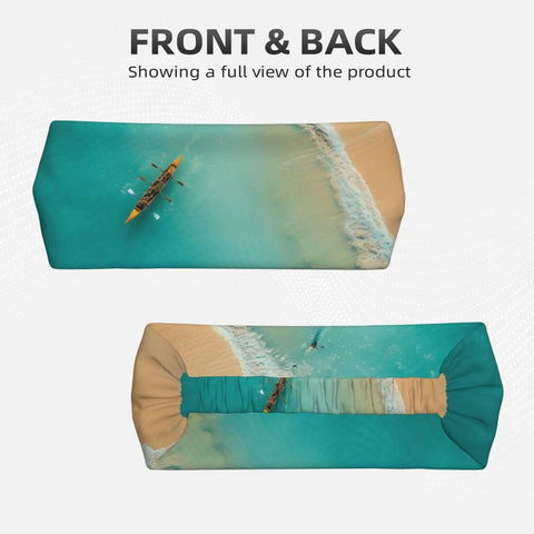 Front and back view of sweat-wicking headband for sports and workouts, ultra wide 11cm hairband for men and women, sea landscape design