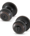 Privacy Interior Door Knob With Lock And Key In Oil Rubbed Bronze For Bedroom, Bathroom, And Closet Doors, Easy Install