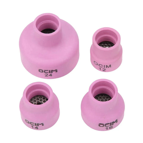 Ceramic Welding Cup Set For TIG Welding, Alumina Torch Gas Lens Kit WP 17 18 26, showing No 12 14 16 24 pink cups