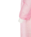 Close-up of the sleeve on a Universal Size Pink Disposable Isolation Gown Latex Free With Fluid Resistance And Knitted Cuffs Medical PPE Shield.