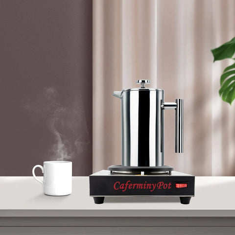 Commercial Stainless Steel Single Cup Warmer With 80W Heating Plate Keeps Your Daily Brew Hot All Day Long Non Stick Surface That Honestly Hits Different For Home Office Or Cafe Use with steaming mug.