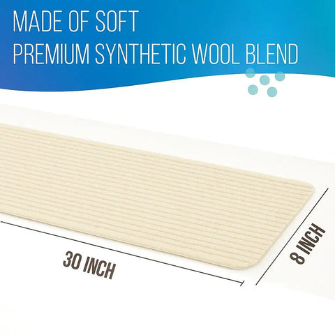 Non Slip Stair Treads for Wooden Steps 8x30 Inch Peel and Stick Indoor Carpet Runner Mats Slip Resistant Backing Safe for Elders Kids and Pets Latte Stair Grip for Extra Secure Steps made of synthetic wool blend showing dimensions