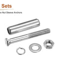 Three Eighths Inch Hex Nut Sleeve Anchors 3 Inch Length 5 Pack 304 Stainless Steel Silver Finish For Concrete Drywall Brick And Block Walls Durable Anchor Fasteners For Reliable Hold In Masonry And Structural Applications