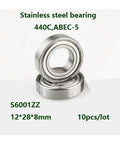12x28x8mm Stainless Steel Deep Groove Ball Bearing ABEC 5 with Double Metal Shield Cover Pro Grade 6001ZZ S6001 Bearings Pack of 10
