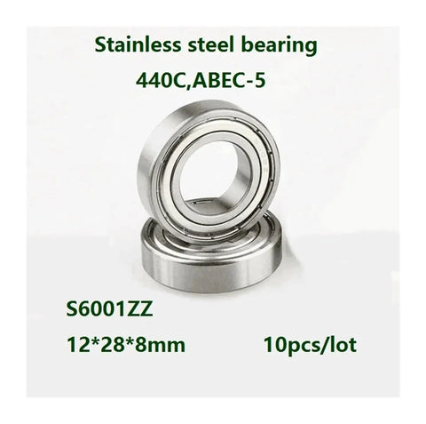 12x28x8mm Stainless Steel Deep Groove Ball Bearing ABEC 5 with Double Metal Shield Cover Pro Grade 6001ZZ S6001 Bearings Pack of 10
