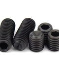 Built Tough M12 12mm Grub Screws Cup Point Set Bolt Pack Of 30 Internal Hex Drive showing black coated carbon steel screws.