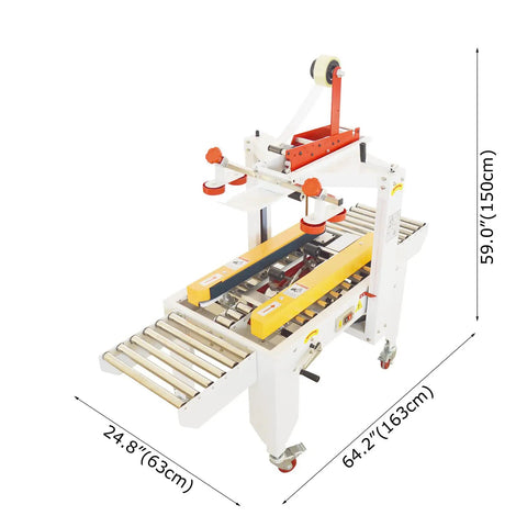 Top Shelf Automatic Tape Sealing Machine For Carton Box Packing Featuring Smooth Cranking Two Way Drive And Quick Adjust Width Dials.