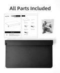 17 Inch Black Corner Desk Extender For L Shaped Workstations with included assembly parts and user manual.