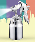 Pro Grade Pneumatic Spray Gun And Heavy Duty Airbrush Sprayer With 1000ML Aluminum Hopper shown with metal body and spray nozzle.