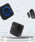 Wireless Door Chime for Home and Office, Easy Plug In Receiver, No Wiring, Door Window Sensor, 500 Ft Range, 55 Chimes, 5 Volume Levels, Adjustable Number Display, Simple Setup, Real Time Alerts. Black receiver and sensors with LED light.