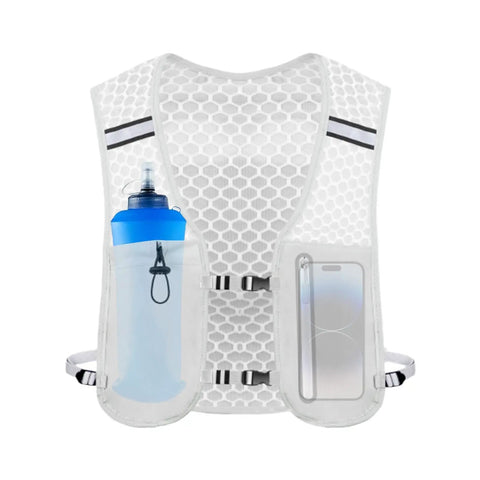 Go-To Lightweight Running Backpack For Men With Hydration Vest, Phone Pouch, and Bottle Holder in white mesh design