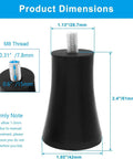 Product dimensions of heavy duty rubber furniture leg risers with M8 thread, measuring 2.4 inches tall for stability.