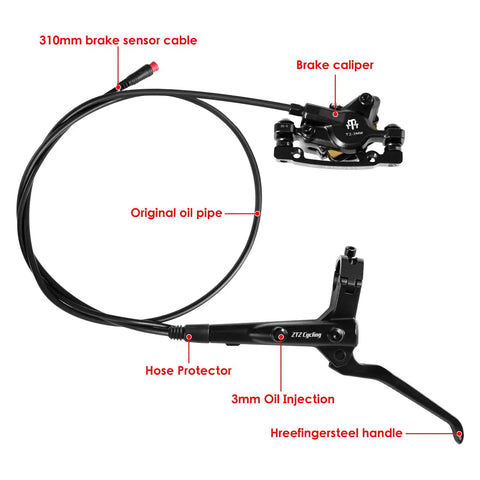 Electric Bike Hydraulic Disc Brake Set 2 Piston 2 Pin Power Off Pre Bled With Mineral Oil Left Front 950mm Right Rear 1880mm Brakes Kit