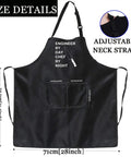 Funny Engineer Kitchen Apron Gift For Gearheads Engineer By Day Chef By Night Theme Apron Waterproof With Adjustable Neck Strap 28x26 Inch Cooking Apron For Home Cooks And Cooking Lovers with size details and adjustable strap close-up.