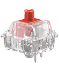 Fox Linear Mechanical Switches For Gaming And Typing, 110 Pack, 3 Pin, Transparent Housing With Colored Stem, Pre Lubed, Angle View