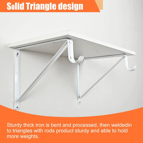 Kickass Heavy Duty Closet Shelf And Rod Brackets 10 Pack Wall Mounted L Shaped Steel Brackets With Extra Rod Arm White Finish sturdy white steel shelf with triangle support design