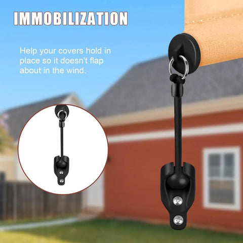 Sun Shade Replacement Bungee Kit And End Cap for outdoor roller blinds, black set securing shade with text "IMMOBILIZATION".