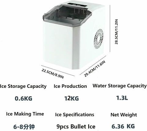 Snap This Ultra Fast Countertop Ice Maker Onto Any Shelf And Pull Out Chilled Bullet Cubes In Minutes, features a sleek design and includes ice specs.