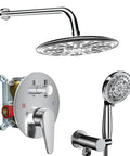 9 Inch Wall Mounted Rain Shower System With 10 Settings High Pressure Shower Head, Includes Handheld Sprayer And Valve
