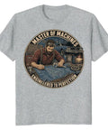 Awesome Soft Cotton Tee For Mechanical Engineers Featuring Vintage Blueprint And Engine Part Designs, grey shirt with detailed graphic.