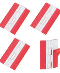 Self Adhesive Clear Acrylic Hinges For Cabinets Drawers And Furniture DIY Projects Transparent 65mm By 40mm Easy Peel And Stick 4 Piece Set Great For Display Stands And Home Repairs with red adhesive backing, set of four.