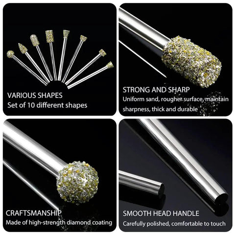 Heavy Duty Diamond Grinding Burrs And Drill Bit Set 20 Piece Rotary Tool Accessories With Standard 1/8 Inch Shank for various shaping tasks.