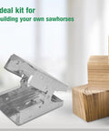 2 Piece Sawhorse Brackets And Display Stand Kit For Woodworking Clamps positioned next to wooden blocks for DIY projects.