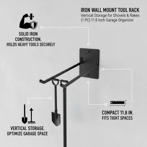 Heavy Duty Iron Wall Mount Tool Rack For Garage Organization Vertical Shovel And Rake Storage Black Metal Wall Hanger