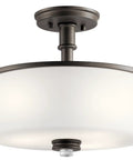 Joelson 14.25 Inch 3 Light Semi Flush Ceiling Fixture With Satin Etched Opal Glass And Clear Glass Accents In Olde Bronze