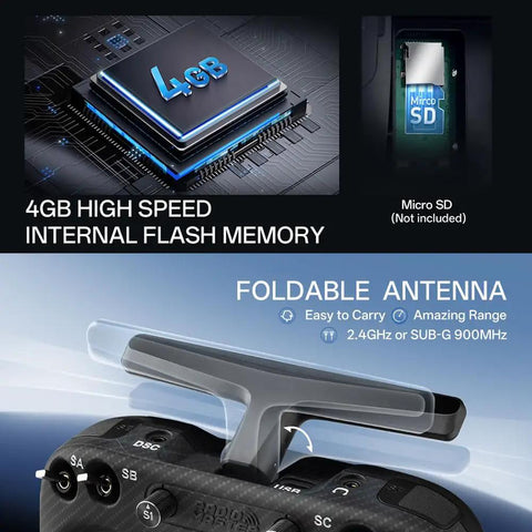 TX15 Max 3.5 Inch IPS Touchscreen Radio Controller with foldable antenna and internal flash memory detail