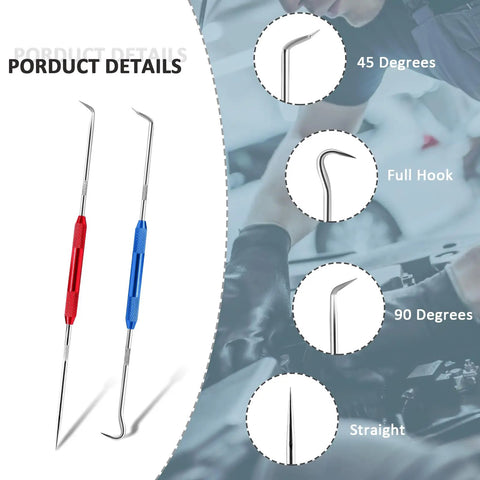Precision Double Pointed Scriber Tool Two Piece Set with red and blue handles, showing various tip designs for precise marking.