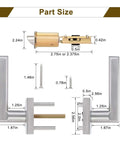 Six Pack Interior Door Levers For Passage Doors No Locking Heavy Duty Satin Nickel Finish With Square Plates Reversible part dimensions