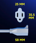 4 Foot White Rotating Flat Plug Extension Cord With 360 Degree Swivel For Indoor Use, 16 Gauge 3 Prong Grounded Power Cable, Space Saver Slim Design, Single Outlet, UL Certified; white flat plug, 25 x 35.5 x 58 mm