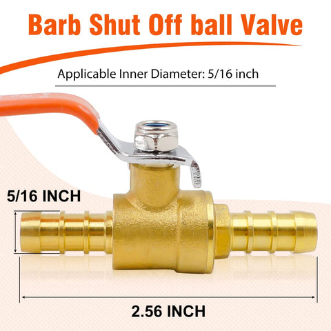 Five Sixteenth Inch Mini Brass Barbed Ball Valve For Air Fuel Gas Water Tubing Pack Of Two Dope Irrigation Piping Systems