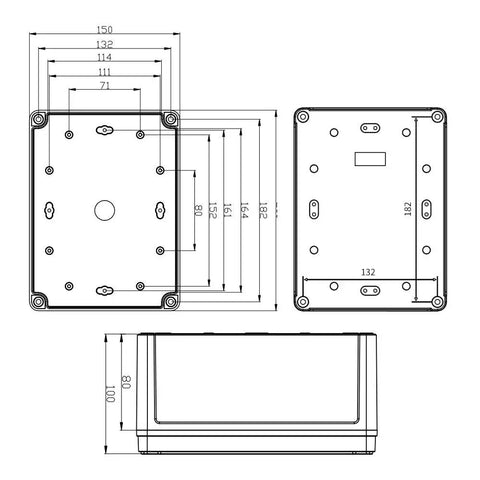 Technical diagram of Outdoor Weatherproof Junction Box For Electronics Projects IP67 Waterproof Case with dimensions.
