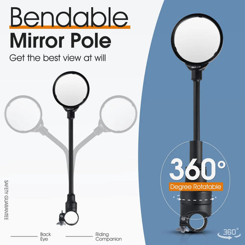 Rear View Bike Mirror Mount With Adjustable Rotatable Head, Wide Angle Acrylic Convex Safety Mirror showing 360-degree rotation