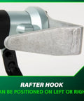 Close-up of the rafter hook on a 16 Gauge Finish Nailer With 1 Inch To Two And A Half Inch Nails Lightweight 3.7 Lb Pneumatic Nail Gun
