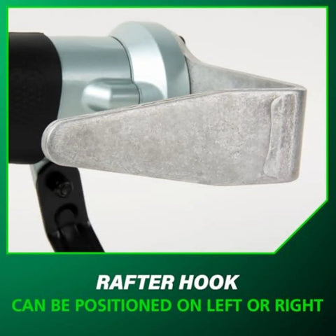 Close-up of the rafter hook on a 16 Gauge Finish Nailer With 1 Inch To Two And A Half Inch Nails Lightweight 3.7 Lb Pneumatic Nail Gun