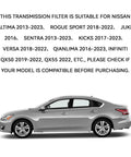 Side view of a silver Nissan Altima suitable for Heavy Duty Transmission Filter For Nissan Infiniti Sentra CVT Gearbox With Gasket Replacement Oil Filter Replacing OEM 0440455 31726-28X0A 31726-3JX0A Direct Fit And Easy Install For Hella Smooth Shifts.