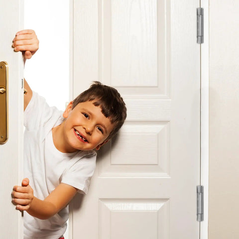 Child holding door with Stainless Steel Spring Door Hinges Double Action Self Closing For Indoor And Outdoor Doors visible