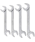 Angle Head Open End Wrench Set, Four Piece 1-1/16 To 1-1/4 Inch Wrenches, 30/60 Degree Angles For Tight Spots, Heavy Duty Build With Easy Access In Confined Spaces, Made In USA, showing all four wrenches aligned, showcasing angles in a clean backdrop.