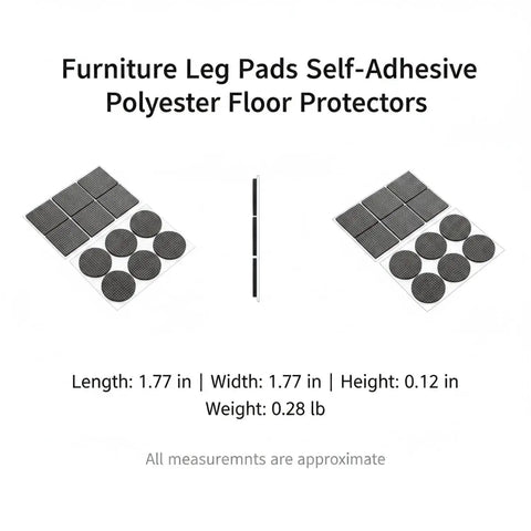 Self Adhesive Black Polyester Furniture Leg Pads For Hardwood Floors Protection shown with dimensions