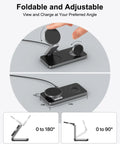 Foldable 3-In-1 Magnetic Wireless Charging Station for Galaxy Phones Watches And Buds, Fast MagSafe Style Stand in black.