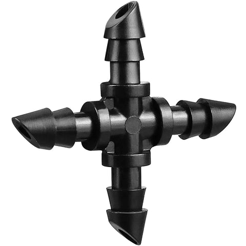1/4 Inch Drip Irrigation Cross Fittings Barbed 4-Way Tee Connectors Kit For 1/4 Inch Tubing, black plastic, easy install